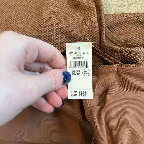 NWT Aerie Pique One Piece Wrap Full Coverage Swimsuit Raw Sienna Tan Size XS - Picture 8 of 8